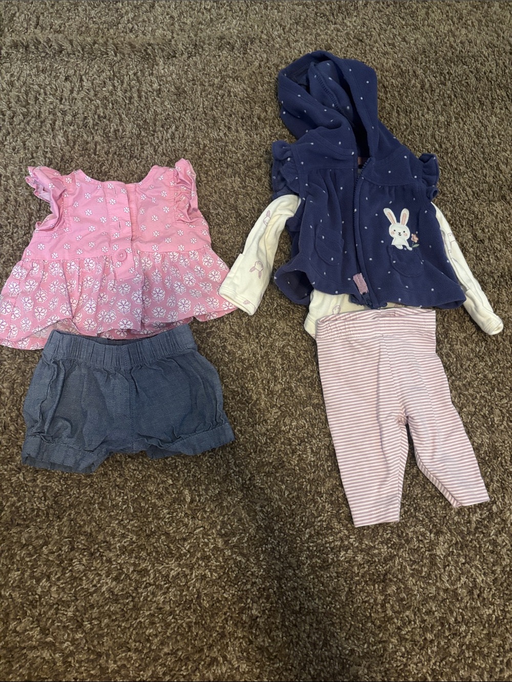 Carter's Pink Floral Top and Navy Bunny Hoodie Set
